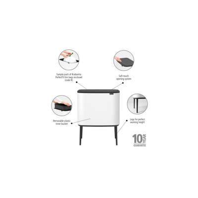 Brabantia Bo Touch Bin Afvalemmer - 36 liter - kunststof binnenemmer - wit