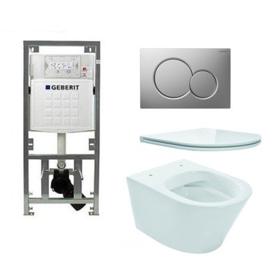 Wiesbaden Vesta toiletset Rimless 52cm inclusief UP320 toiletreservoir en flatline met softclose en quickrelease toiletzitting met bedieningsplaat glans verchroomd