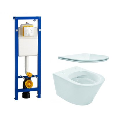 Wiesbaden Vesta toiletset spoelrandloos 52cm inclusief Wisa XS toiletreservoir en flatline met softclose en quickrelease toiletzitting met bedieningsplaat wit