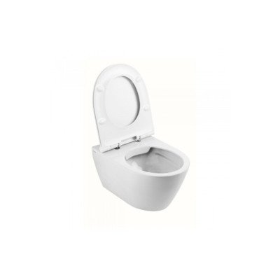 QeramiQ Salina rimless toiletset met Geberit inbouwreservoir diepspoel wandcloset wit softclose en quickrelease zitting bedieningspaneel met rechthoekige knoppen glans wit