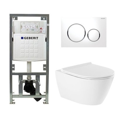 QeramiQ Salina Toiletset - rimless - diepspoel - softclose - quickrelease zitting - Geberit Sigma20 bedieningsplaat glans wit - wit