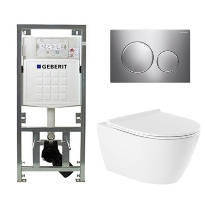 QeramiQ Salina Toiletset - rimless - diepspoel - softclose - quickrelease zitting - Geberit Sigma20 bedieningsplaat glans chroom mat - wit