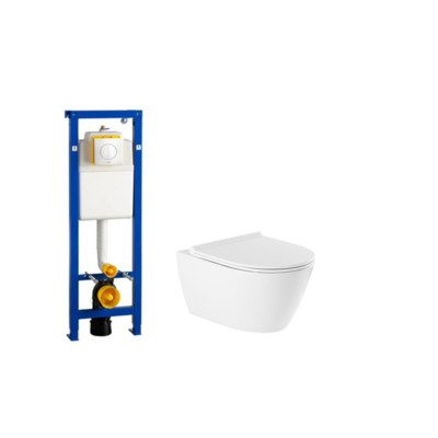 QeramiQ Salina Toiletset - rimless - diepspoel - softclose - quickrelease zitting - argos bedieningsplaat wit glans - wit
