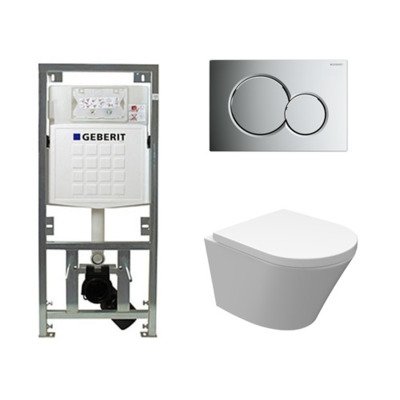 Wiesbaden Vesta Inbouwset - compact - 47cm - diepspoel wandcloset - softclose - quickrelease - rimless - afdekplaat simga01 - glans chroom