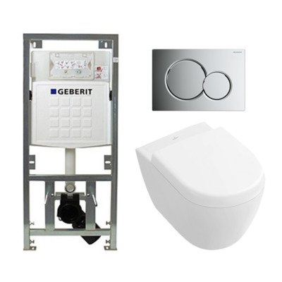 Villeroy Boch Subway 2.0 compact DirectFlush Toiletset - Geberit reservoir - bedieningsplaat glans chroom - softclose - quickrelease - wit