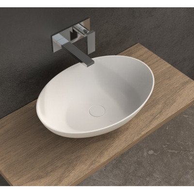 Ideavit Solidthin opbouw wastafel 50x33x14.5cm ovaal 0 kraangaten 1 wasbak Solid surface wit