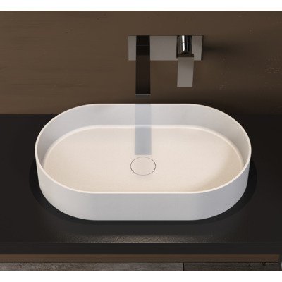 Ideavit Solidthin opbouw wastafel 60x35x12.5cm ovaal 0 kraangaten 1 wasbak Solid surface wit