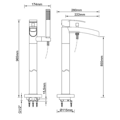 Wiesbaden Lima badmengkraan waterval vrijstaand geborsteld staal