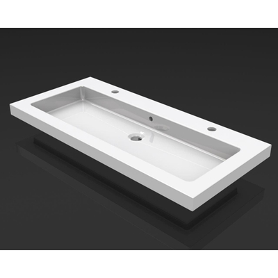 Wiesbaden Kera wastafel enkel met 2 kraangaten 100x46x5 cm keramiek glans wit