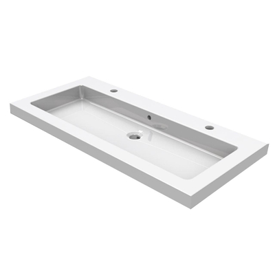 Wiesbaden Kera wastafel enkel met 2 kraangaten 100x46x5 cm keramiek glans wit