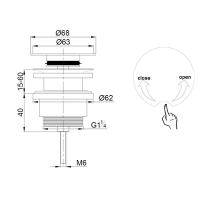 Wiesbaden Caral draaiwaste afvoerplug 5/4" mat zwart