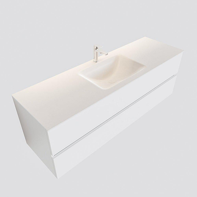 MONDIAZ VICA Badkamermeubelset - 150cm - 2 lades - wasbak Cloud midden - 1 kraangat - solid surface talc