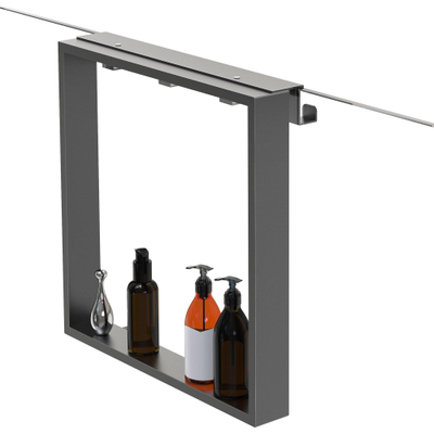 Fortifura Galeria schap met 4 haken - voor douchewand - 50x50x6.5cm - gunmetal