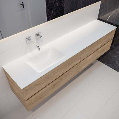 MONDIAZ VICA Badkamermeubelset - 200cm - 4 lades - wasbak Cloud links - 0 kraangaten - solid surface washed oak