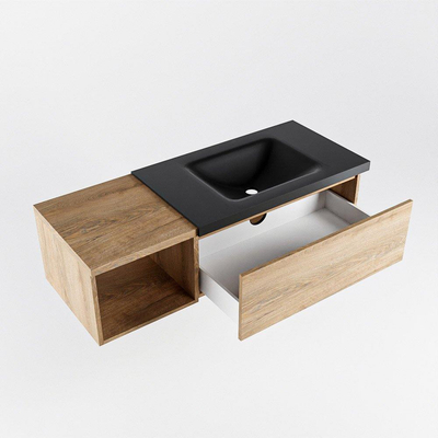 MONDIAZ BUKLA 120cm badmeubel met open module 40 kleur Washed Oak met 1 lade. Wastafel CLOUD rechts 0 kraangaten kleur Urban.