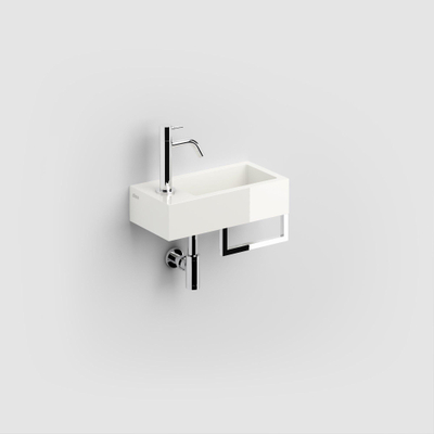 Clou Flush 3 fontein 36x18cm kraangat links met handdoekhouder Mineraalmarmer glanzend wit TWEEDEKANS
