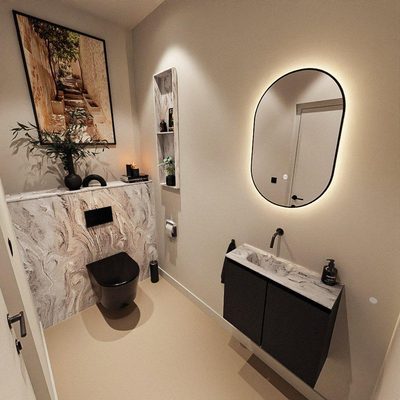 MONDIAZ TURE-DLUX 60cm toiletmeubel Urban. EDEN wastafel Glace positie links. Zonder kraangat.