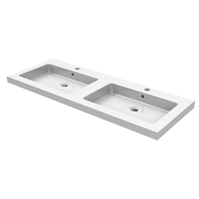 Wiesbaden Kera wastafel dubbel met 2 kraangaten 120x46x5 cm keramiek glans wit
