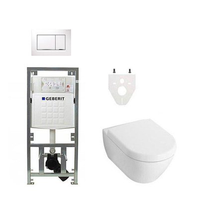 Villeroy en Boch Subway 2.0 DirectFlush toiletset softclose met Geberit reservoir en bedieningsplaat wit chroom sigma30 wit