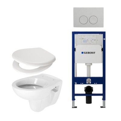 Plieger Compact toiletset compleet met inbouwreservoir, compacte toiletpot wit, zitting en bedieningsplaat chroom