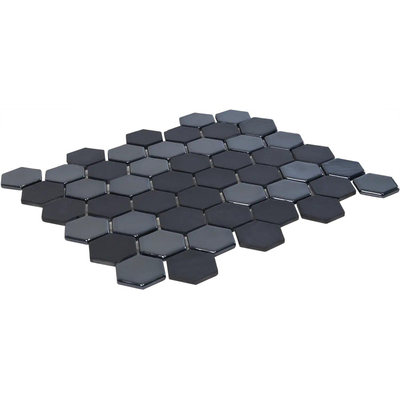 The Mosaic Factory Valencia mozaïektegel - 27.6x32.9cm - wandtegel - Zeshoek/Hexagon - Gerecycled glas Black mat/glans
