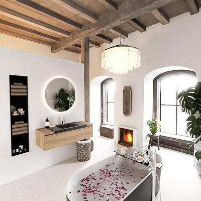 Mondiaz BUKLA Badkamermeubelset - 120x45x34cm - 1 kraangat - wasbak midden - solid surface - Urban - greeploos - 1 lade - Melamine - Washed Oak