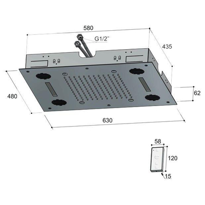 Hotbath Mate inbouw hoofddouche 48x63cm rechthoek met spray LED verlichting nikkel geborsteld