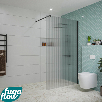 FugaFlow Eccelente Vetro inloopdouche badkamer - 120x200cm - ribbelglas - wandarm - mat zwart