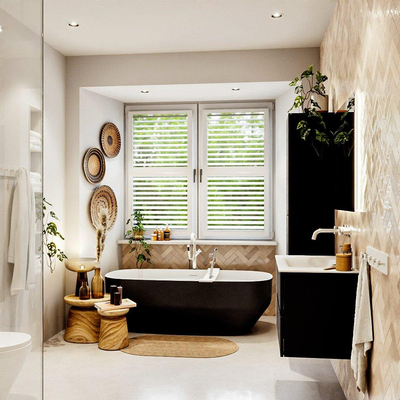 MONDIAZ VICA 80cm badmeubel onderkast Urban 2 lades. Wastafel CLOUD midden zonder kraangat, kleur Talc.