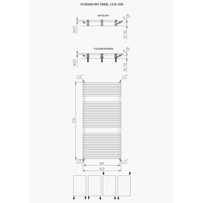 Plieger Florian Nxt designradiator enkel horizontaal 1216x600mm 750W wit