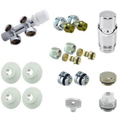 Riko set onderblok compl. haaks (rechts) 16x2,0 +15 knel chroom