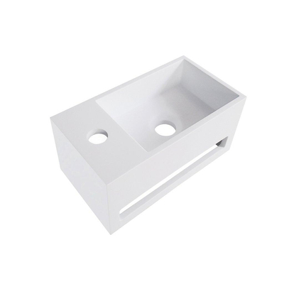 Wiesbaden Julia fonteinbak 35.6x20.3x15.9cm met handdoekhouder kraangat links solid surface wit