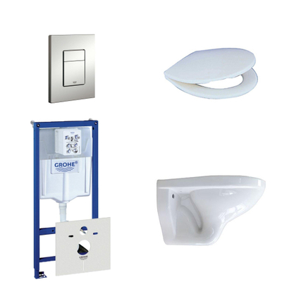 Adema Classico toiletset bestaande uit inbouwreservoir, toiletpot, toiletzitting en bedieningsplaat mat chroom