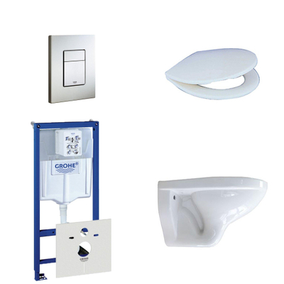 Adema Classico toiletset bestaande uit inbouwreservoir, toiletpot, toiletzitting en bedieningsplaat RVS