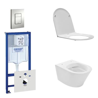 Praya Vesta Toiletset - spoelrandloos - inbouwreservoir - softclose - quickrelease - bedieningsplaat - mat chroom