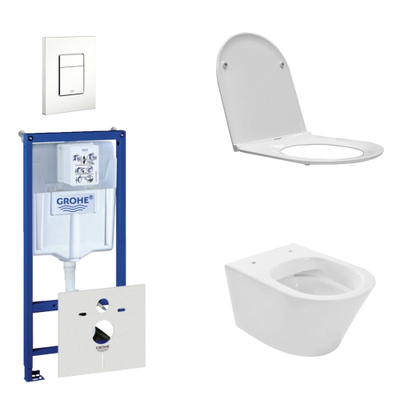 Wiesbaden Vesta Spoelrandloos toiletset bestaande uit inbouwreservoir, toiletpot met softclose en quickrelease toiletzitting en bedieningsplaat wit