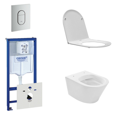 Wiesbaden Vesta Spoelrandloos toiletset bestaande uit inbouwreservoir, toiletpot met softclose en quickrelease toiletzitting en bedieningsplaat verticaal mat chroom