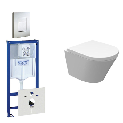 Wiesbaden Vesta Spoelrandloos toiletset bestaande uit inbouwreservoir, compact wandcloset met toiletzitting en bedieningsplaat RVS