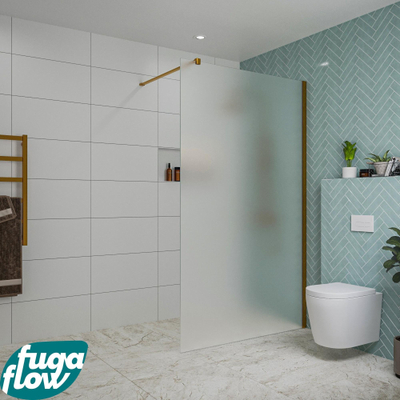 FugaFlow Eccelente Vetro inloopdouche badkamer - 120x200cm - mat glas - wandarm - geborsteld koper