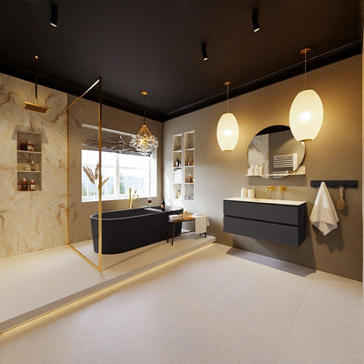 MONDIAZ VICA-DLUX Badkamermeubelset - 100cm - onderkast dark grey - 2 lades - inbouw wastafel cloud rechts - zonder kraangaten - 60cm hoge versie - frape