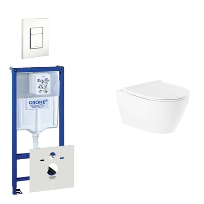 QeramiQ Salina Spoelrandloos toiletset bestaande uit inbouwreservoir, Spoelrandloos wandcloset met softclose toiletzitting en bedieningsplaat verticaal/horizontaal wit