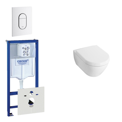 Villeroy en Boch Subway Compact toiletset bestaande uit inbouwreservoir, diepspoel wandcloset met toiletzitting en bedieningsplaat verticaal wit