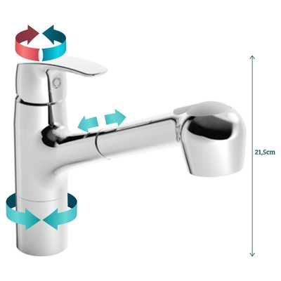 Hansa Hansapinto keukenkraan met uittrekbare handdouche 2-stralig uitloop 120° draaibaar 23.1cm chroom