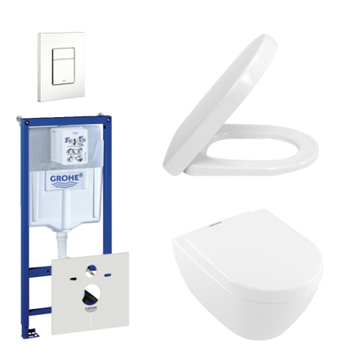 Villeroy en Boch ViFresh toiletset bestaande uit inbouwreservoir, diepspoel wandcloset met softclose toiletzitting en bedieningsplaat verticaal/horizontaal wit