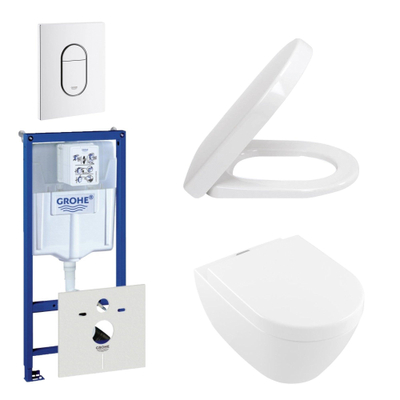 Villeroy en Boch ViFresh toiletset bestaande uit inbouwreservoir, diepspoel wandcloset met softclose toiletzitting en bedieningsplaat verticaal/horizontaal wit