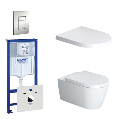 Duravit ME by Starck toiletset bestaande uit inbouwreservoir, diepspoel compact wandcloset met softclose toiletzitting en bedieningsplaat verticaal/horizontaal mat chroom