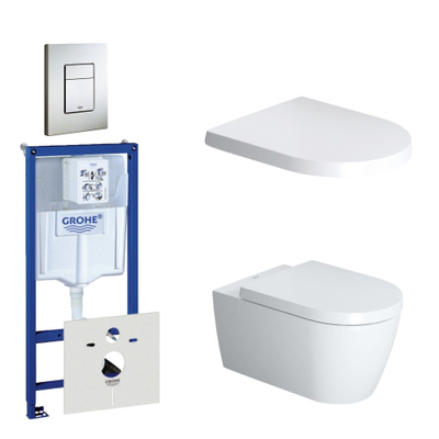 Duravit ME by Starck toiletset bestaande uit inbouwreservoir, diepspoel compact wandcloset met softclose toiletzitting en bedieningsplaat verticaal/horizontaal RVS