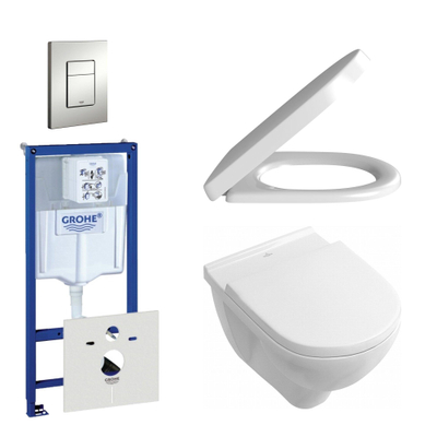 Villeroy en Boch O.Novo toiletset - inclusief inbouwreservoir - softclose & quickrelease zitting - bedieningsplaat verticaal/horizontaal chroom mat