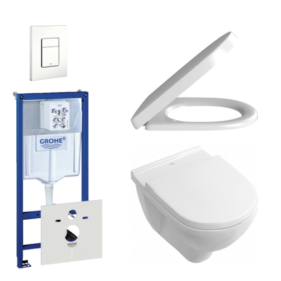 Villeroy en Boch O.Novo toiletset - inclusief inbouwreservoir - softclose & quickrelease zitting - bedieningsplaat verticaal/horizontaal wit