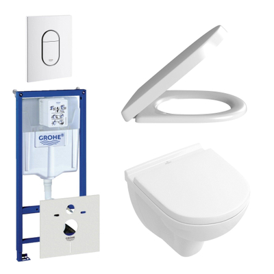 Villeroy & Boch O.Novo Toiletset – compact - softclose en quickrelease zitting – bedieningplaat verticaal wit - wit